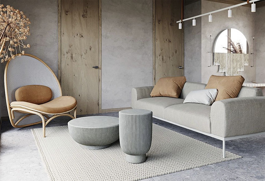 Inspirasi gaya interior Wabi-Sabi yang diterapkan pada ruang tamu. (Foto: home-designing.com)