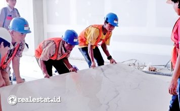 Pemasangan Granit Tile Big Slab Berukuran Besar Demix realestat.id dok