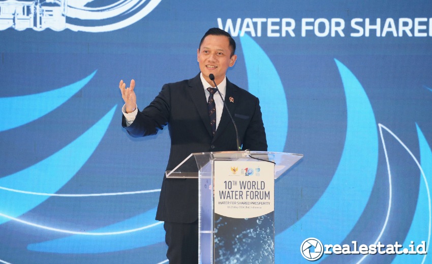 Menteri ATR/Kepala BPN, Agus Harimurti Yudhoyono mengusulkan pembentukan Badan Air Nasional di ajang WWF 2024, Nusa Dua, Bali, Rabu, 22/5/2024 (Foto: dok. ATR/BPN)