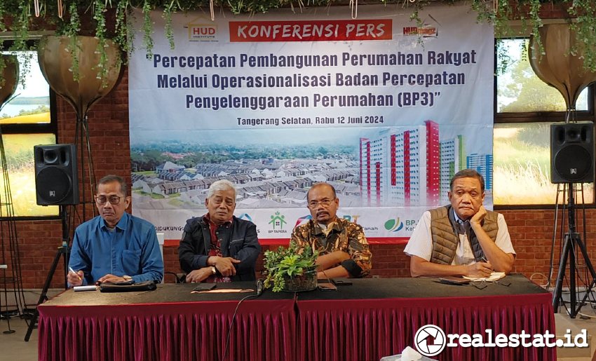 Konferensi pers “Percepatan Pembangunan Perumahan Rakyat melalui Operasionalisasi Badan Percepatan Penyelenggaraan Perumahan (BP3), di Tangerang Selatan, Rabu,  12 Juni 2024. (Foto: Realestat.id)