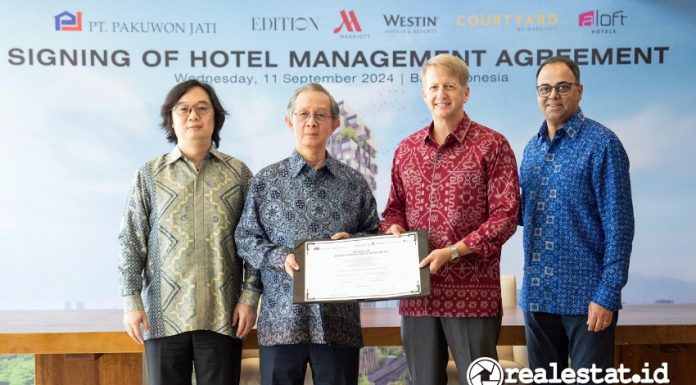 Penandatanganan kerja sama antara PT Pakuwon Jati, Tbk (PWON) dengan  Marriott International di Jakarta, Rabu, 11 September 2024. (Foto: Dok. Pakuwon Jati)