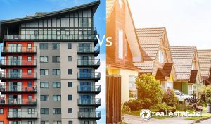 Ilustrasi beda tinggal di apartemen dan rumah tapak. (Sumber: Property Klik & Shutterstock)