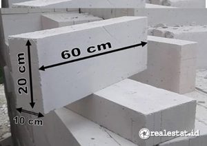 Ilustrasi ukuran bata ringan hebel 60x20 cm. (Sumber: Antara Jaya Perkasa)