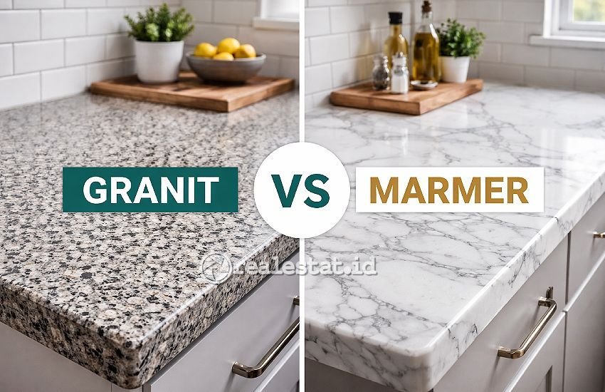 Perbedaan Granit dan marmer di dapur modern-RealEstat.id