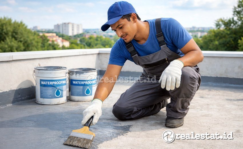 Mengecat rooftop rumah lapisan waterproof waterproofing tahan anti lembap jamur realestat.id dok