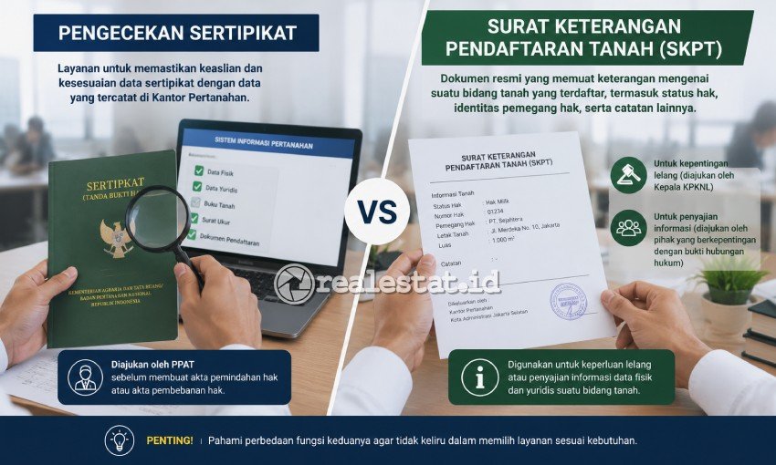Beda Pengecekan Sertifikat Tanah dengan SKPT ATR_BPN realestat.id dok