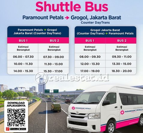 jadwal shuttle bus paramount petals daytrans realestat.id dok